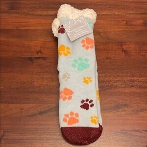 Cozy Paw Print Socks with Sherpa Lining